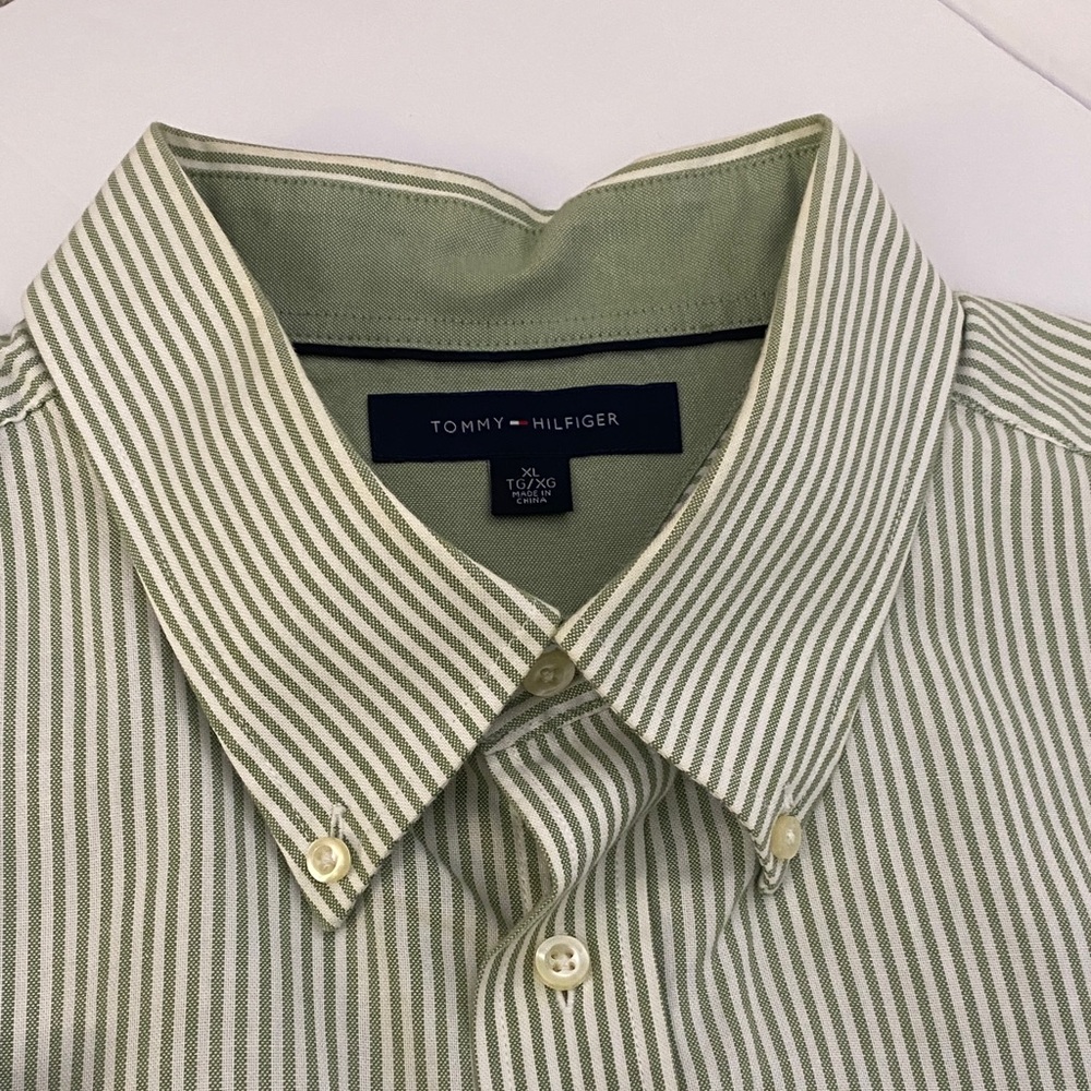 Tommy Hilfiger Olive Striped Men's Shirt - Picture 3 of 9